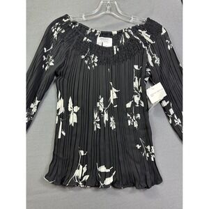 Dress-U by Sharon Black‎ White Floral Pleated Off Shoulder Blouse Top Large NEW